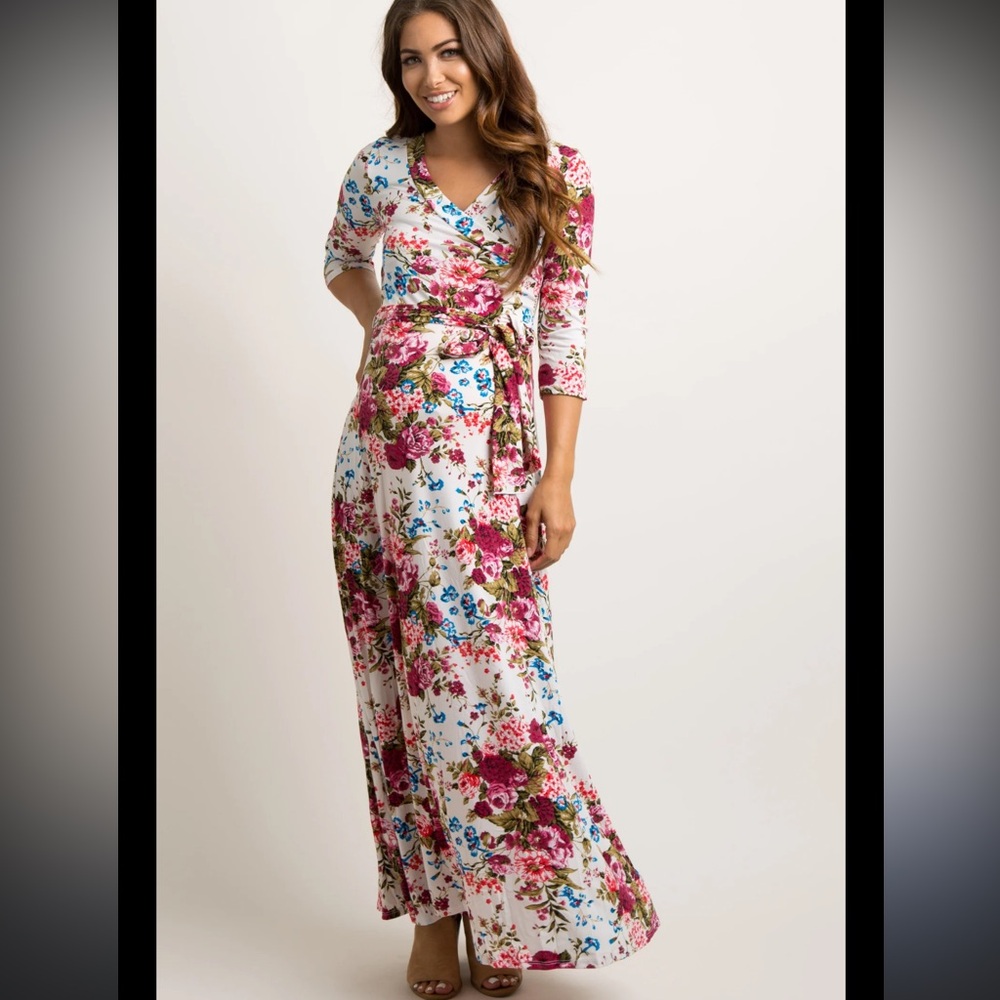 Pink blush Floral Wrap Maxi Dress